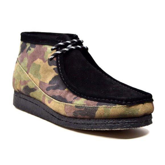 British Walkers Wallabee Boot Style Men's  Black Camouflage Leather and Suede - Picture 3 of 7